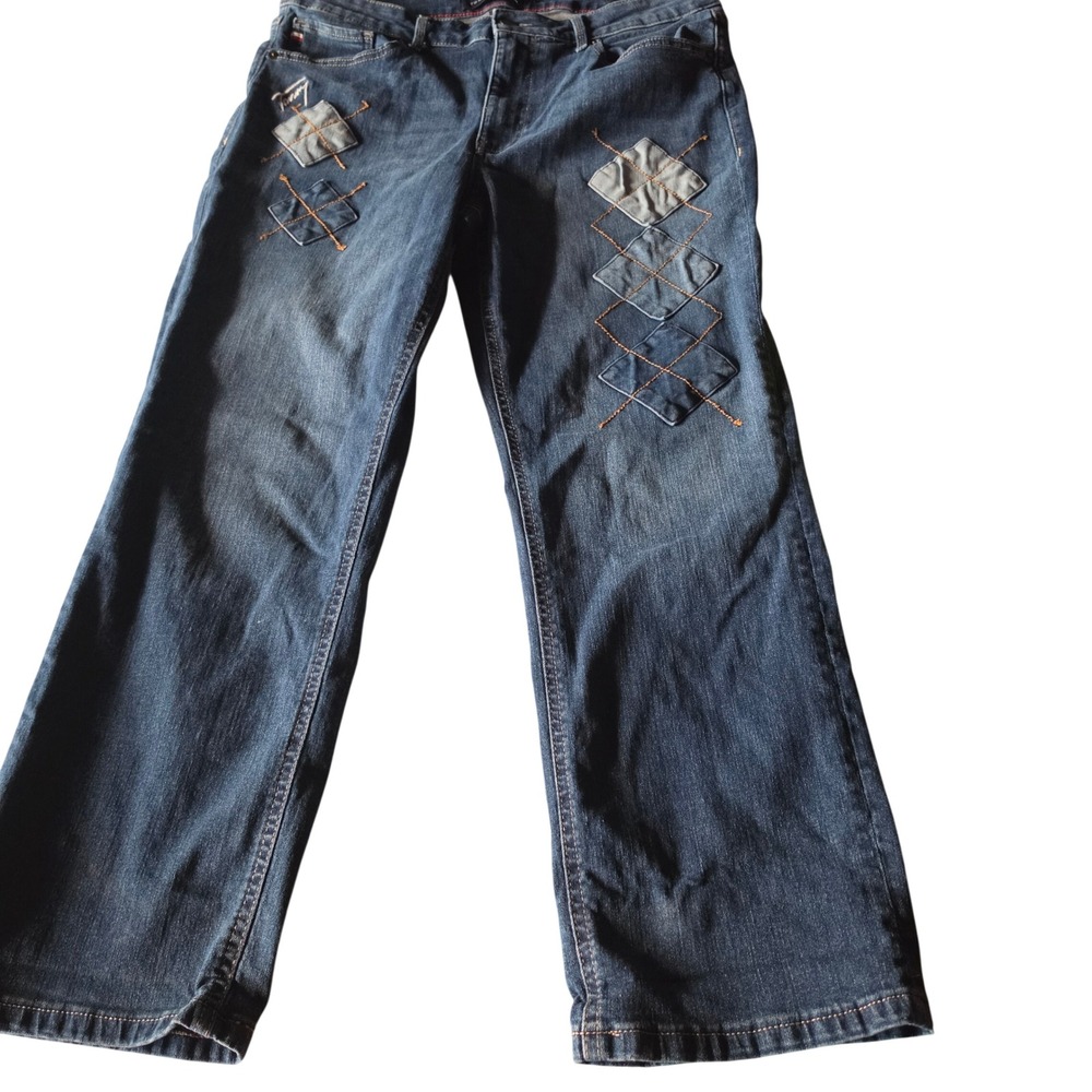 Tommy Hilfiger Tribeca Straight Ankle Jeans Patchwork Denim Blue Womens 14